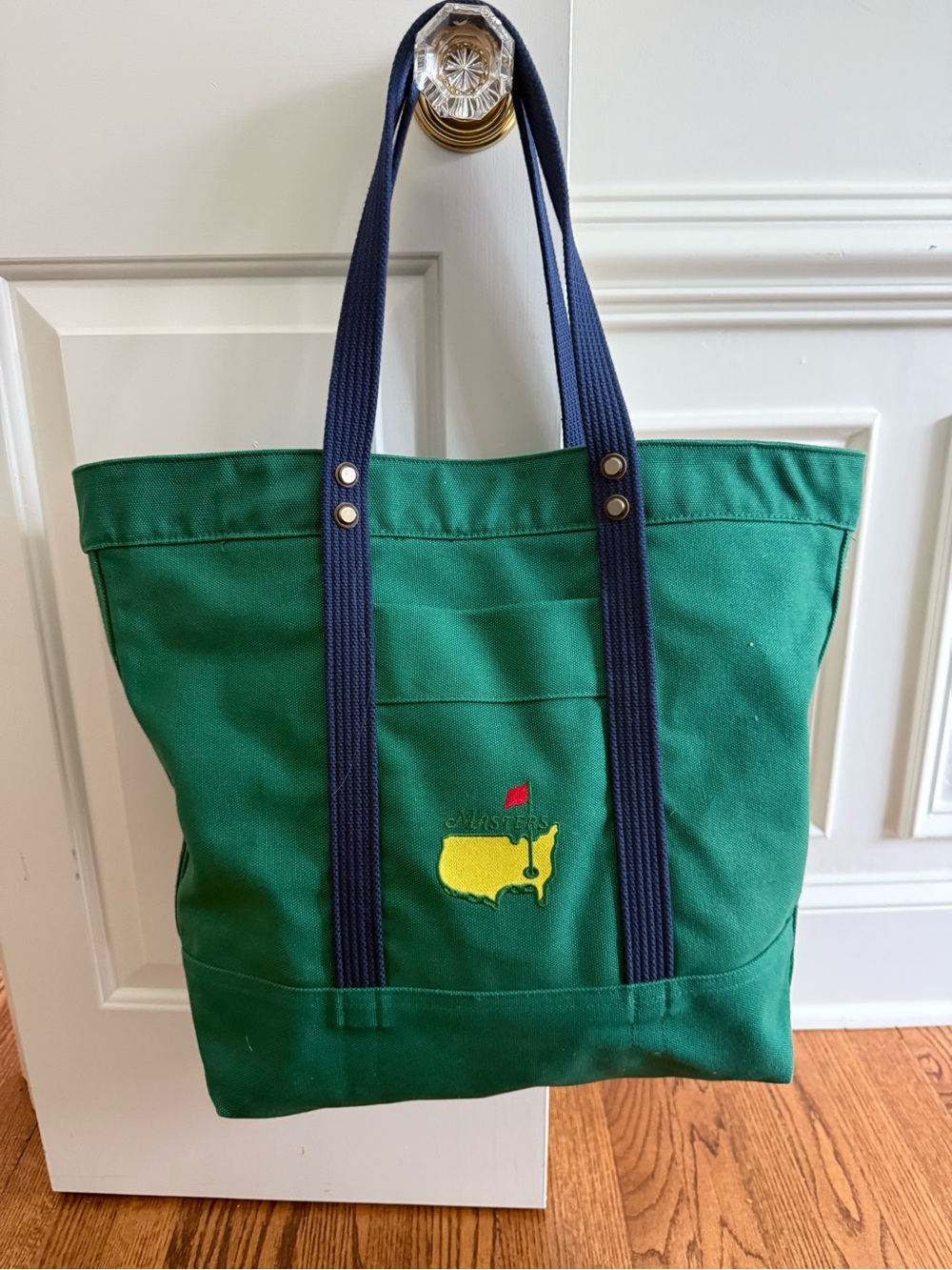 Masters Green Canvas Tote with Navy Straps and Yellow Augusta Masters Logo